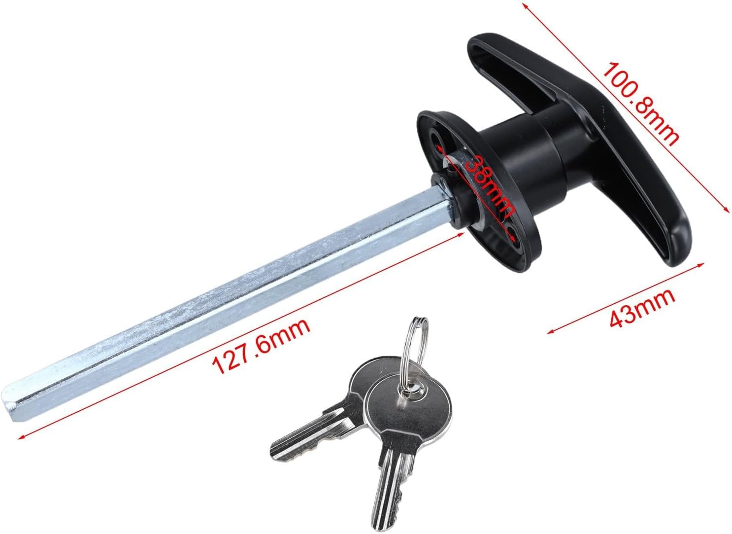 Zinc Alloy T-Handle Garage Door Lock Trailers and RVs – Weatherproof, Resistant Chassis Lock with Short-Action, 127.6 x 100.8 mm, Silver/Black(Black)