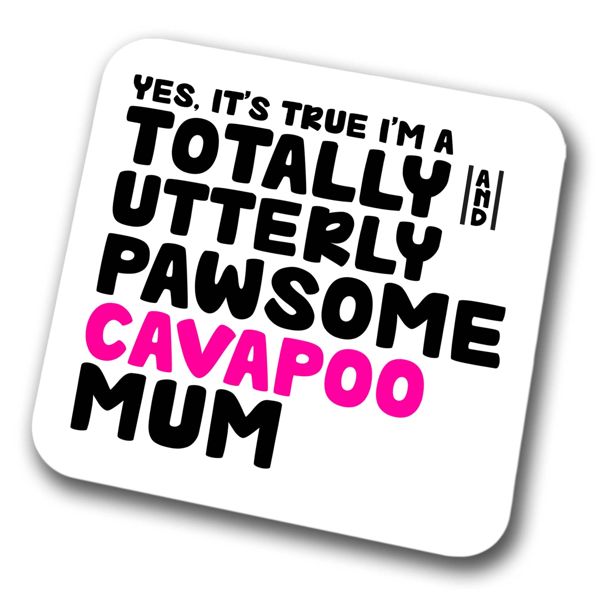 Cavapoo Coaster Pawsome Cavapoo Mum | Pet Present for Cavapoo Lover | Dog Mum Friend Joke Funny Gift Birthday Christmas, Hardboard Coaster