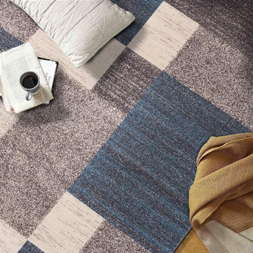 Contemporary Blue Geometric Non-Slip Area Rug 5' x 7'