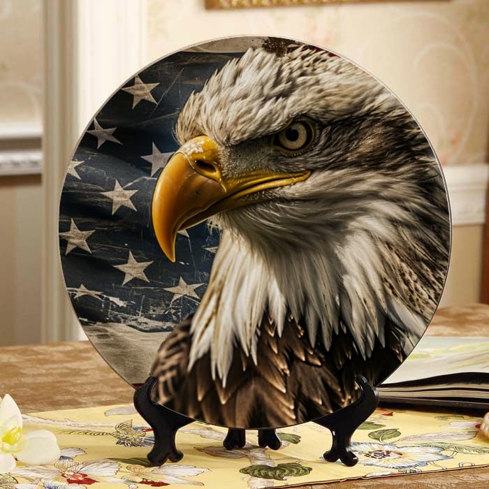 DNOVING Decorative Ceramic Plates 10'' with Display Stand American Eagle Biker Perfect for Wall Hanging Home and Office Decor DP-593862754