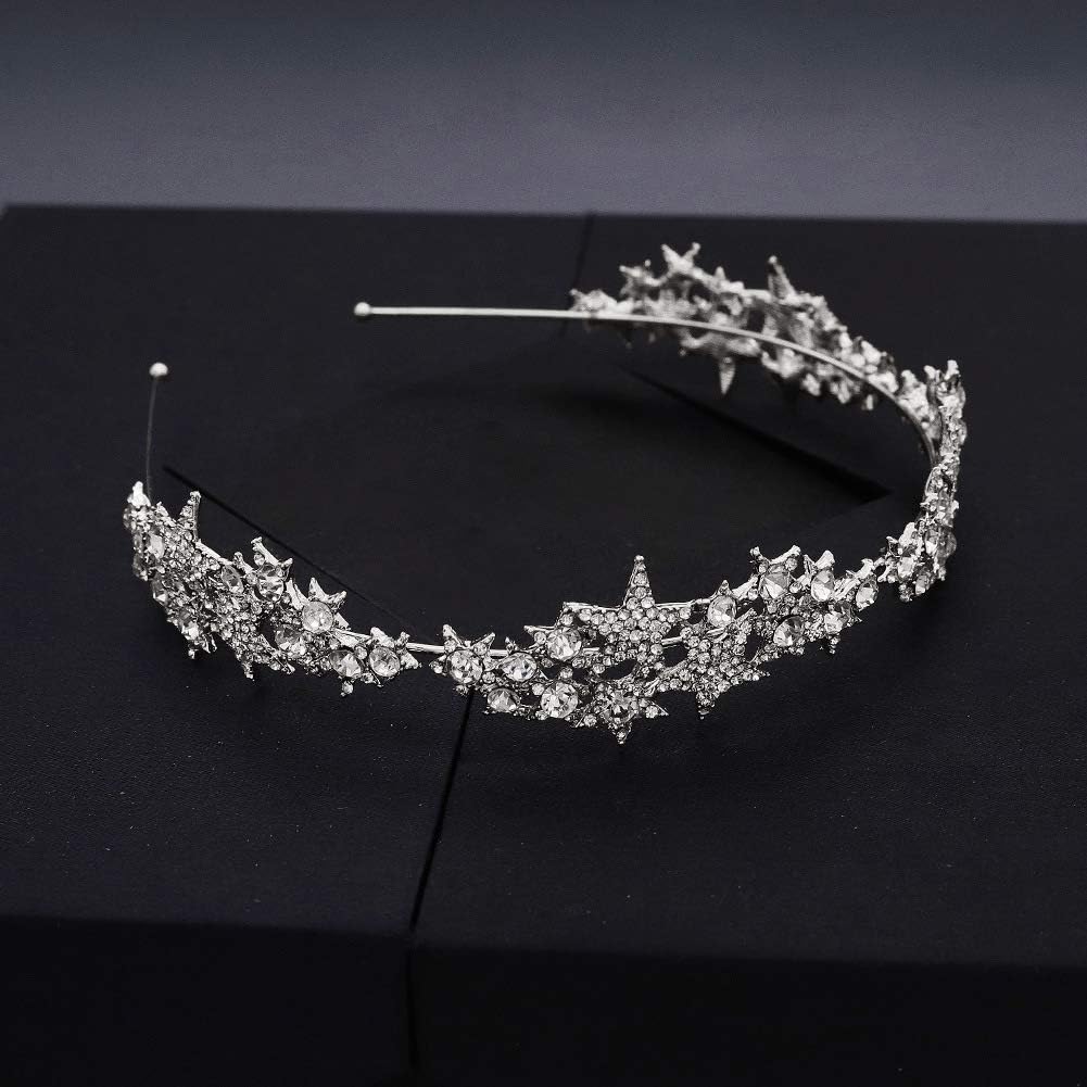 Aimimier Bridal Crystal Star Tiara Crown Rhinestone Headband for Wedding Prom Party Hair Jewelry for Women - Image 5