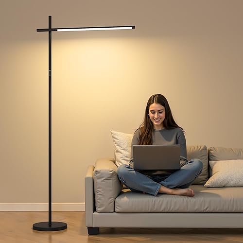 Miniatura 8 de Lámpara de pie LED de esquina, cabezal giratorio de 360°, súper brillante, 1800 lúmenes, regulable, minimalista, con control remoto, luz de esquina