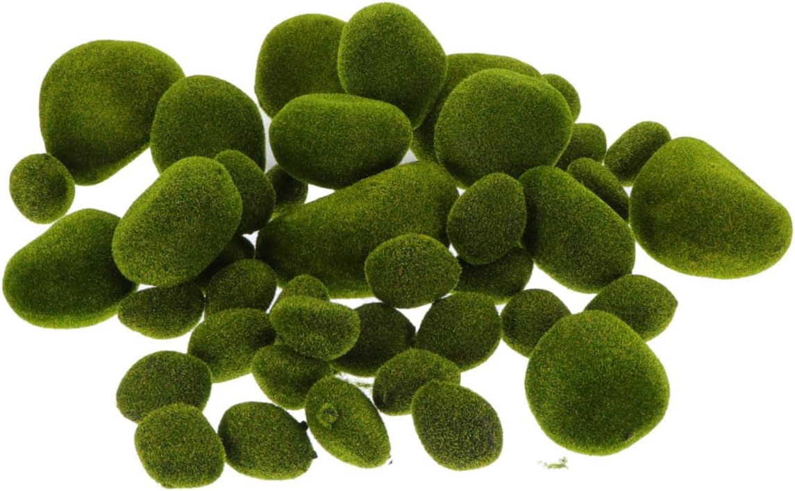 43Pcs Simulation Moss Stone Decor Artificial Mossy Rocks for Miniature Scenes Garden Home Decoration Faux Stones for Crafting and Floral Arrangements