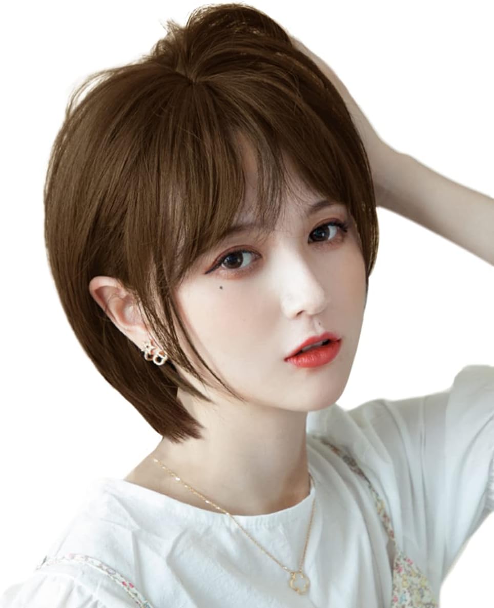 Amazon Co Jp Forcuteuウィッグ ショートボブ 茶髪 ストレート 斜めバング メンズ フルウィッグ レディース 女装 Wig 自然 耐熱 通気 普段使い ネット 櫛付 あま茶色 ビューティー