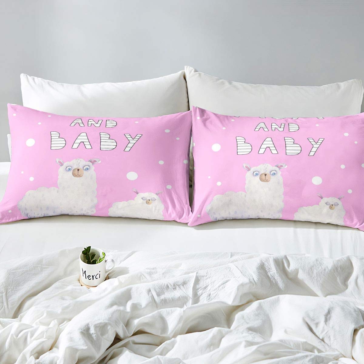 Juego de ropa de cama para niñas y niños, diseño de llamas, alpaca, con motivos de animales, color rosa, 3 piezas