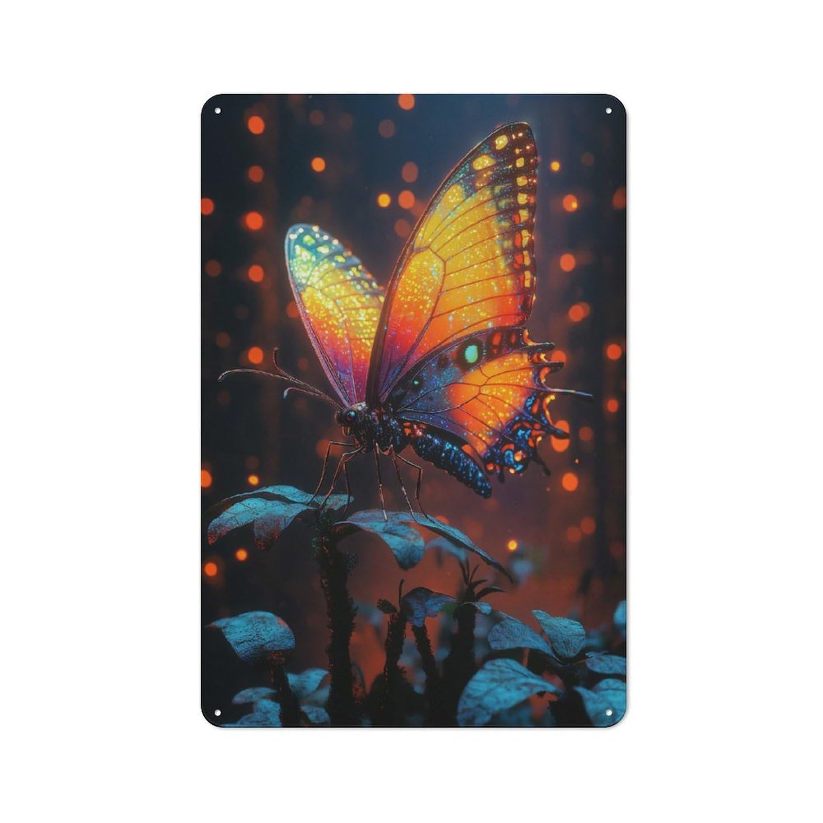 Junmoney Glowing Butterfly Retro Tin Sign 30X20cm For Garden Room Or Summerhouse, A Housewarming Gift For Garden Room Decor Fans