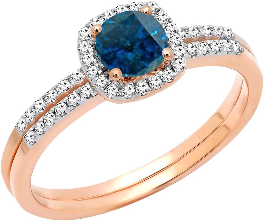 Dazzlingrock Collection 10K 5 MM Round Gemstone & Diamond Bridal Halo Engagement Ring With Matching Band Set, Rose Gold