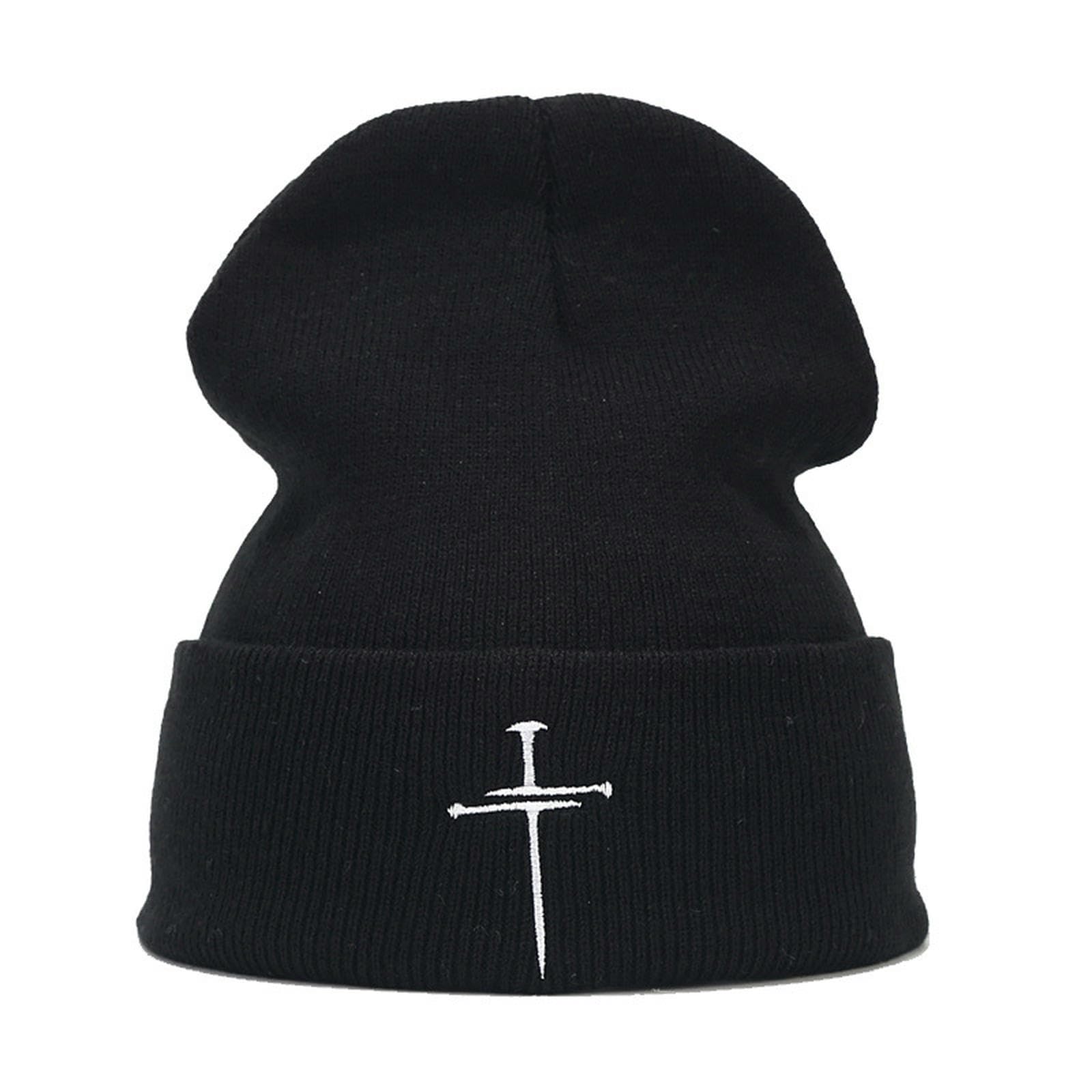Czapki z dzianiny literacki retro trend haft włosie czapka mężczyźni i kobiety niszowa osobowość czapka-czarny-m (56-58cm)