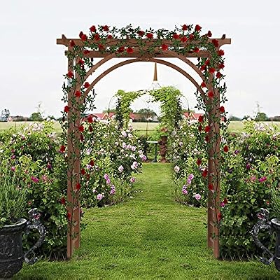 Homgrace 7FT Wooden Garden Arbor - Garden Bridal Party Decoration Arch, Wood Garden Trellis for Plant Climbing, Wedding Arch for Ceremony Garden Backyard Lawn (Dark Brown)