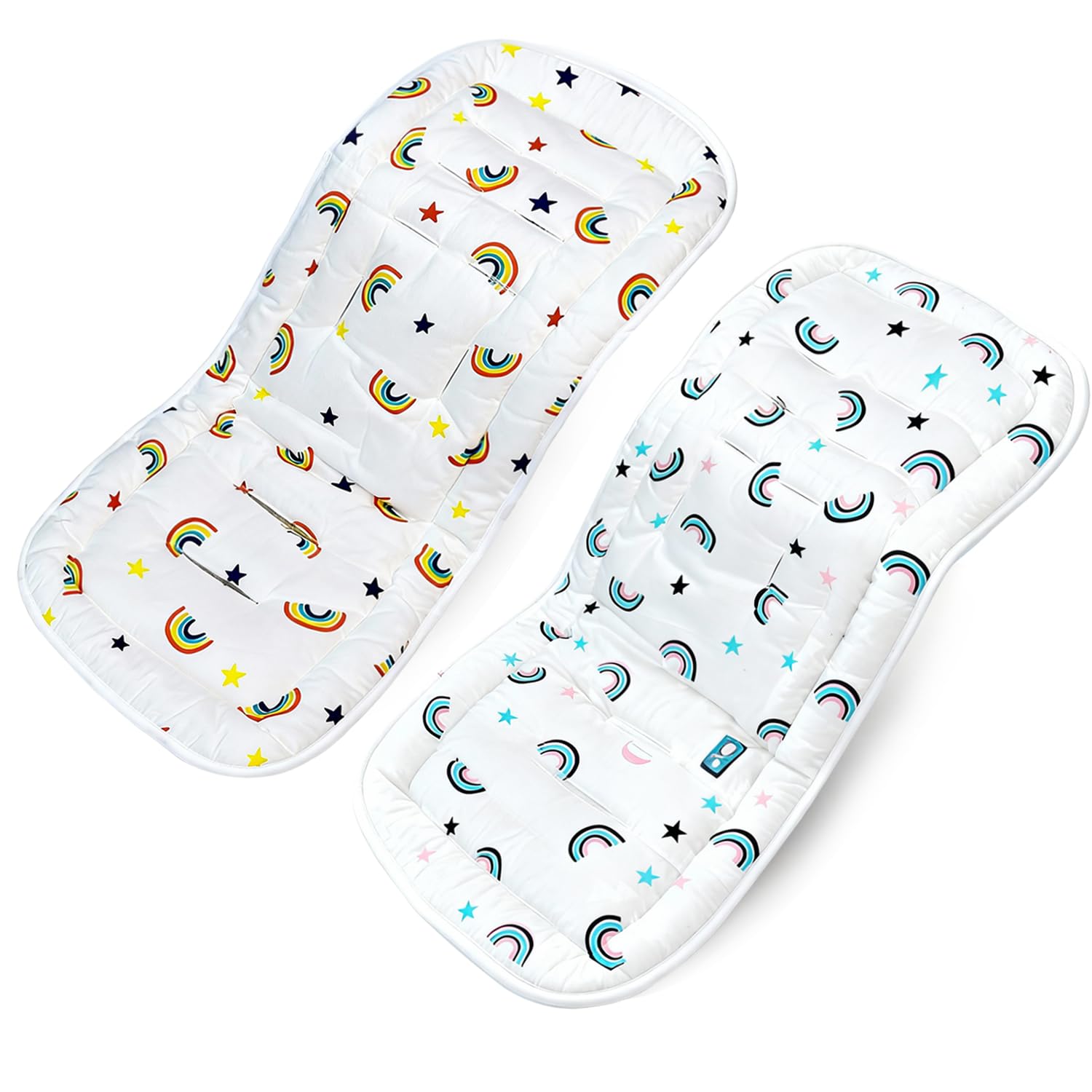 Universal Pushchair Pram Liner Cotton Baby Pushchair Seat Liners Double-Sided Use Baby Stroller Cushion Pad for Toddler Infant 78x34cm (Orange Blue Rainbow)