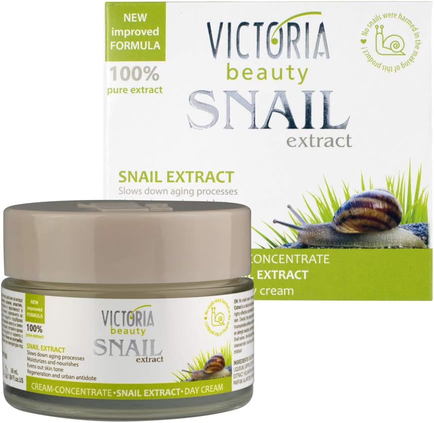Victoria Beauty Snail Face Cream with Vitamin C and E, Retinol, Hyaluronic Acid and Collagen - Day and Night Anti Wrinkle Moisturiser - 100% Organic Snail Extract, 50ml