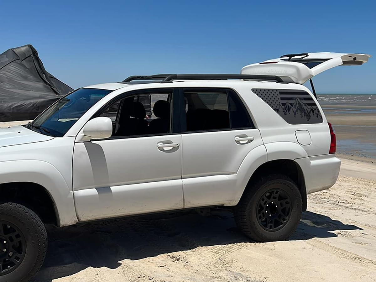 Xinghe for 2003-2009 Toyot@ 4Runner Rear Side Window Mountain American Flag Decals, Matte Black Mountain Flag Decal for Truck Side Back Window (Matte Black)