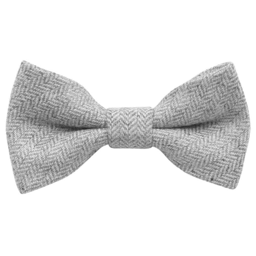 Db Dickie Bow Boys Light Grey Herringbone Children's Kids Luxury Wool Pre-Tied And Elasticated Bow Tie (Light Grey Herringbone) - Suitable For Formalwear, Weddings, Parties, Page Outfits