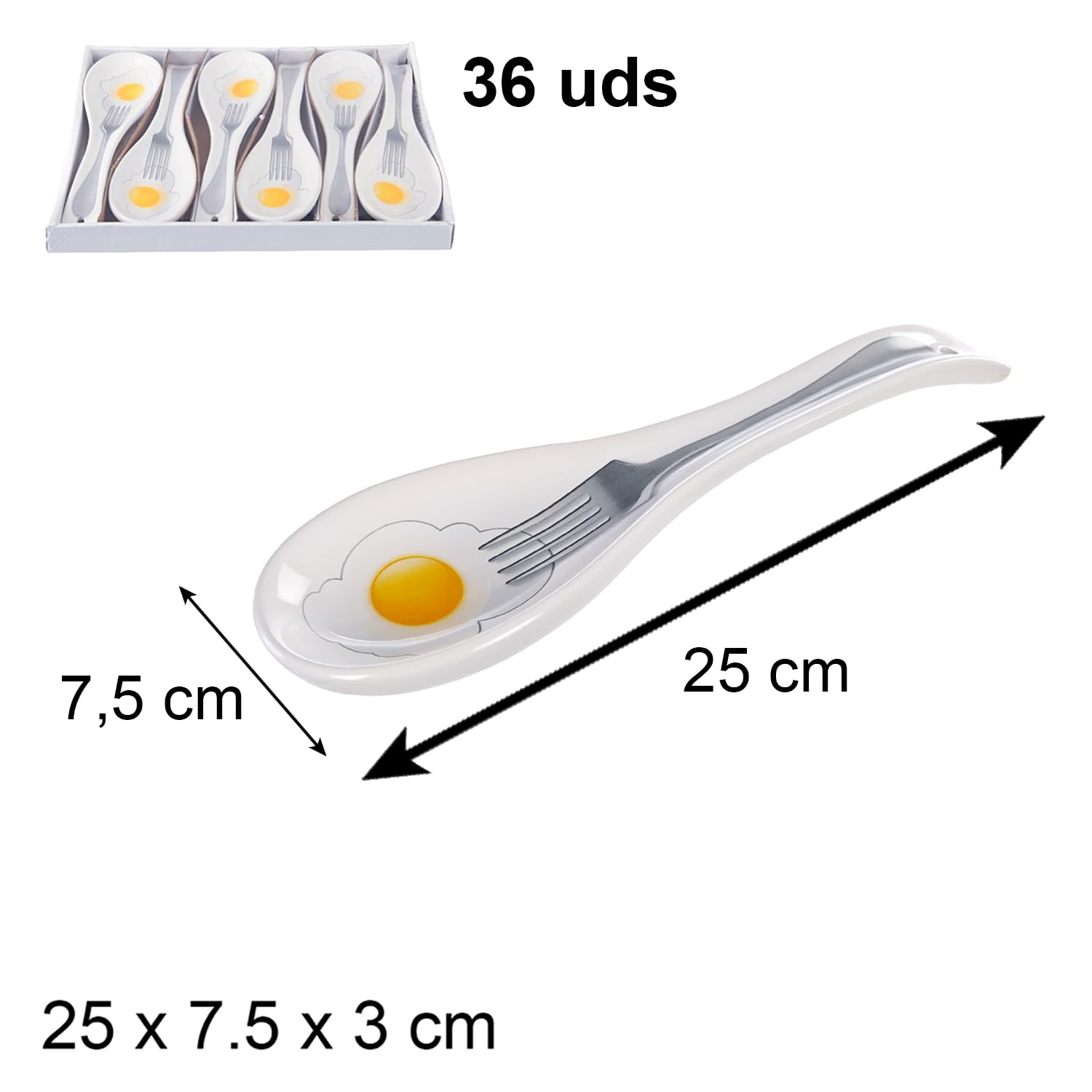 Cucharas de Cerámica. Pack 36 Reposacucharas, Colgar en Pared o Sobremesa. Ideal para Servir Aperitivos en Eventos, Hostelería, Bares, Restaurantes, Cafeterías, Hogar (Huevo 25cm 36Uds)