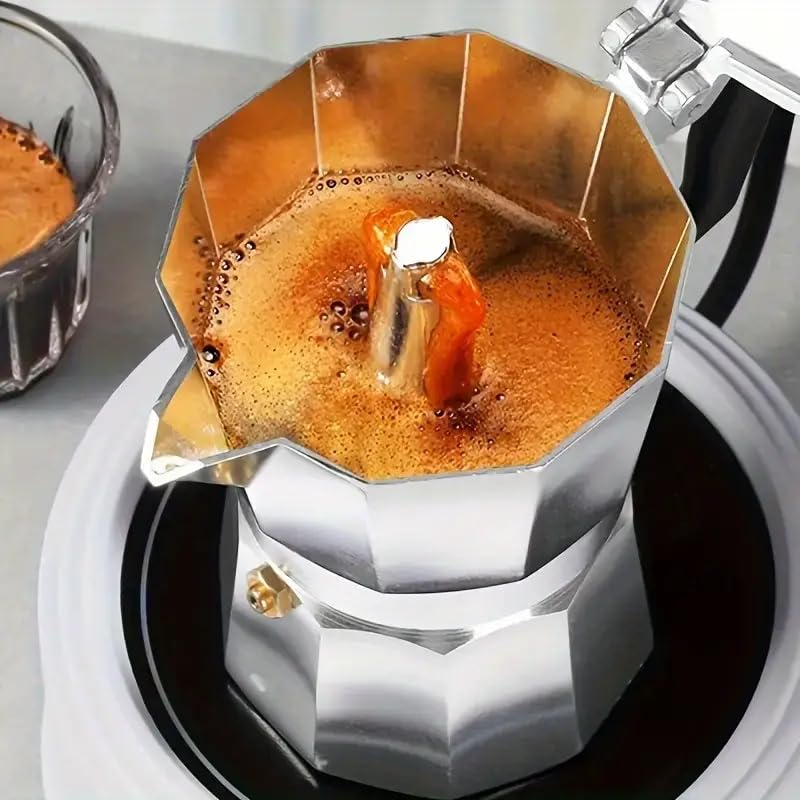 Image of Alluminium Espresso Coffee Maker Moka Pot Cup for Italian Espresso Decoction Coffee Mocha South Indian Filter Coffee Home Outdoor Machine (Silver, 6)