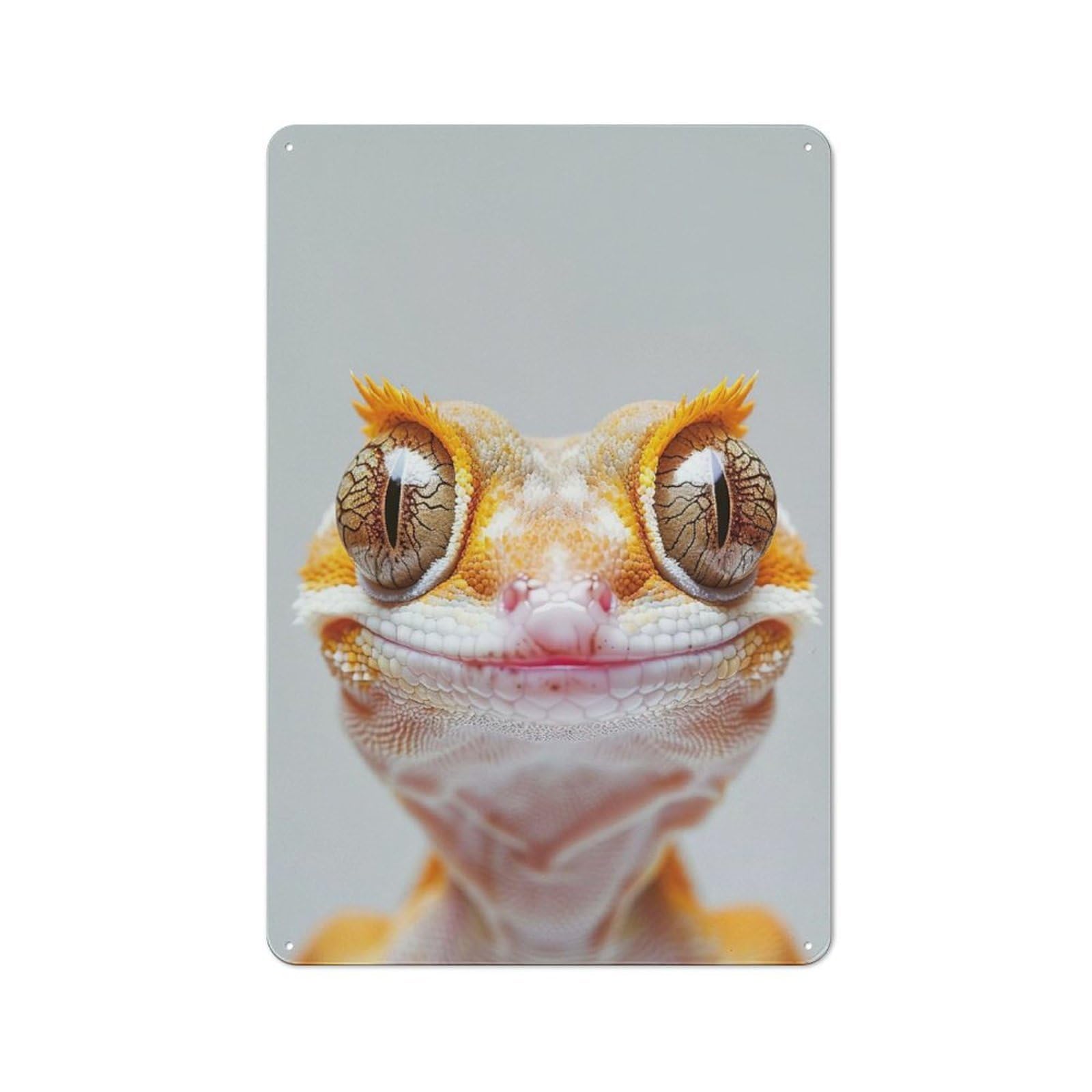 Junmoney Style Tin Wall Plaque 30X20cm With Crested Gecko Face For Garage Wall, For People Furnishing A Garage, For Retro Home Interiors