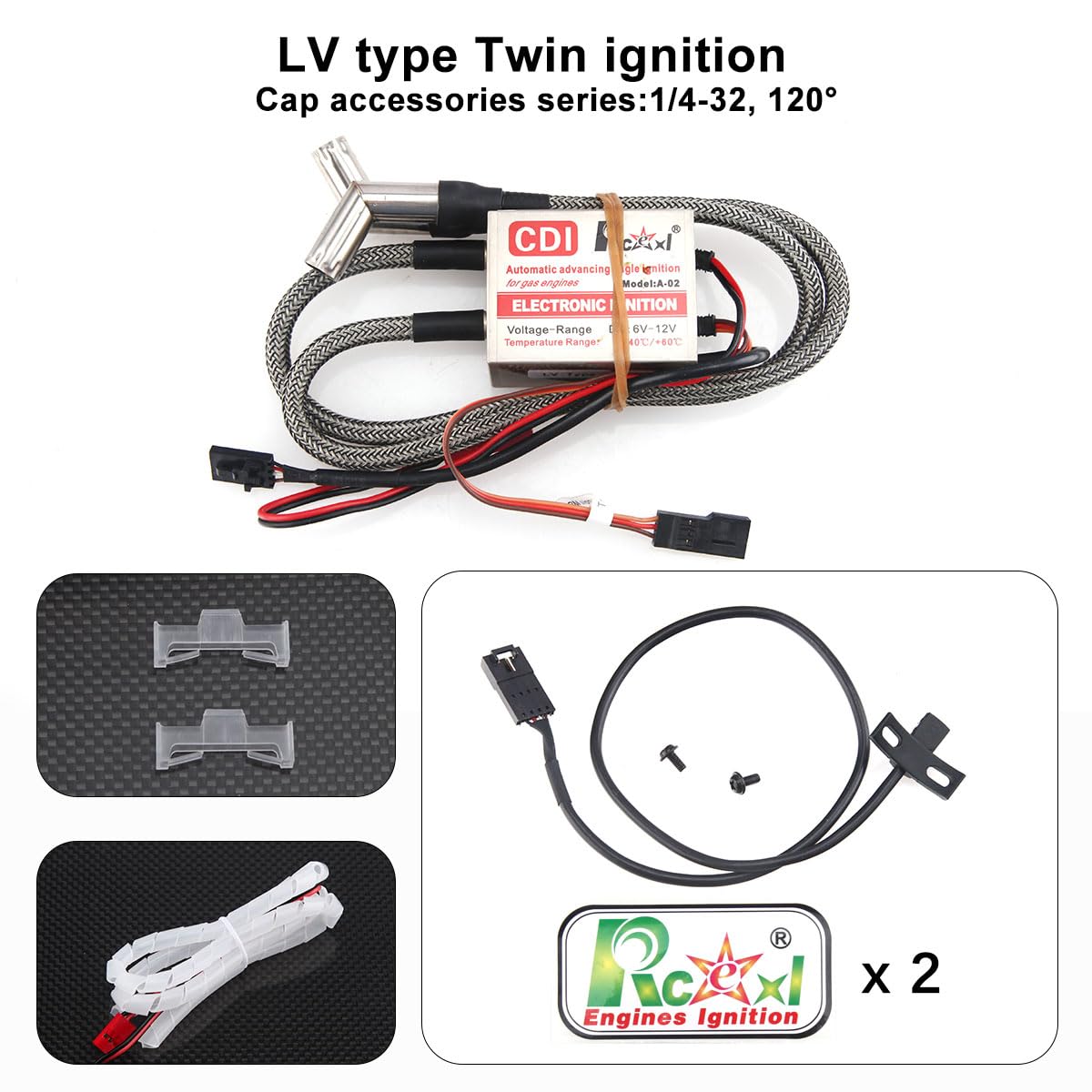 Rcexl LV type Twin Ignition CDI for ME-8 1/4-32 120 Degree for RC Model Engine