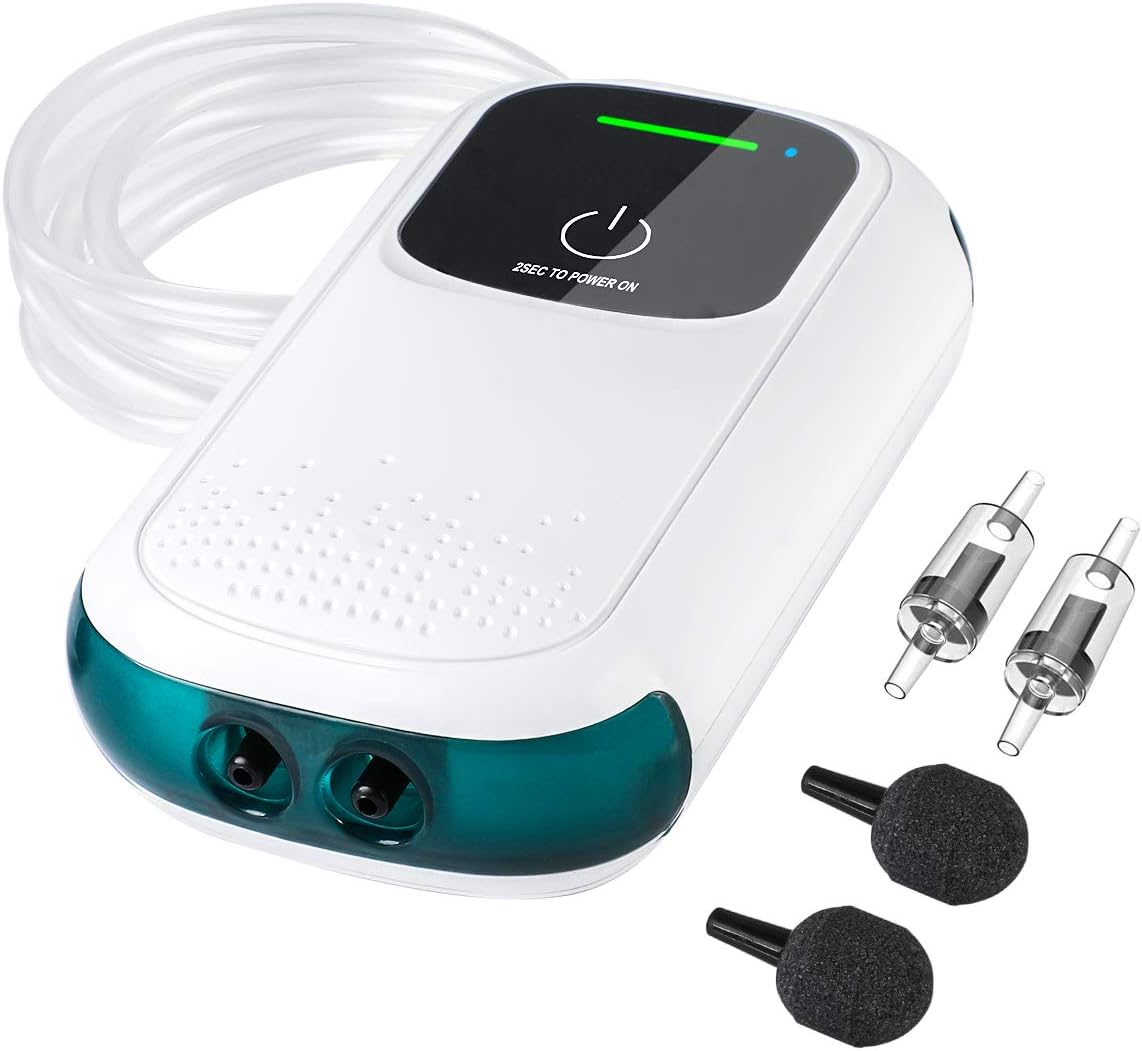 KEDSUM 4W Aquarium Air Pump, Rechargeable and Portable Fish Tank Air Pump with 2 Air Outlets/Stones/Tubes/Check Valve for Fish Tank, Outdoor Fishing, Fish Transportation and Power Outages : Pet Supplies