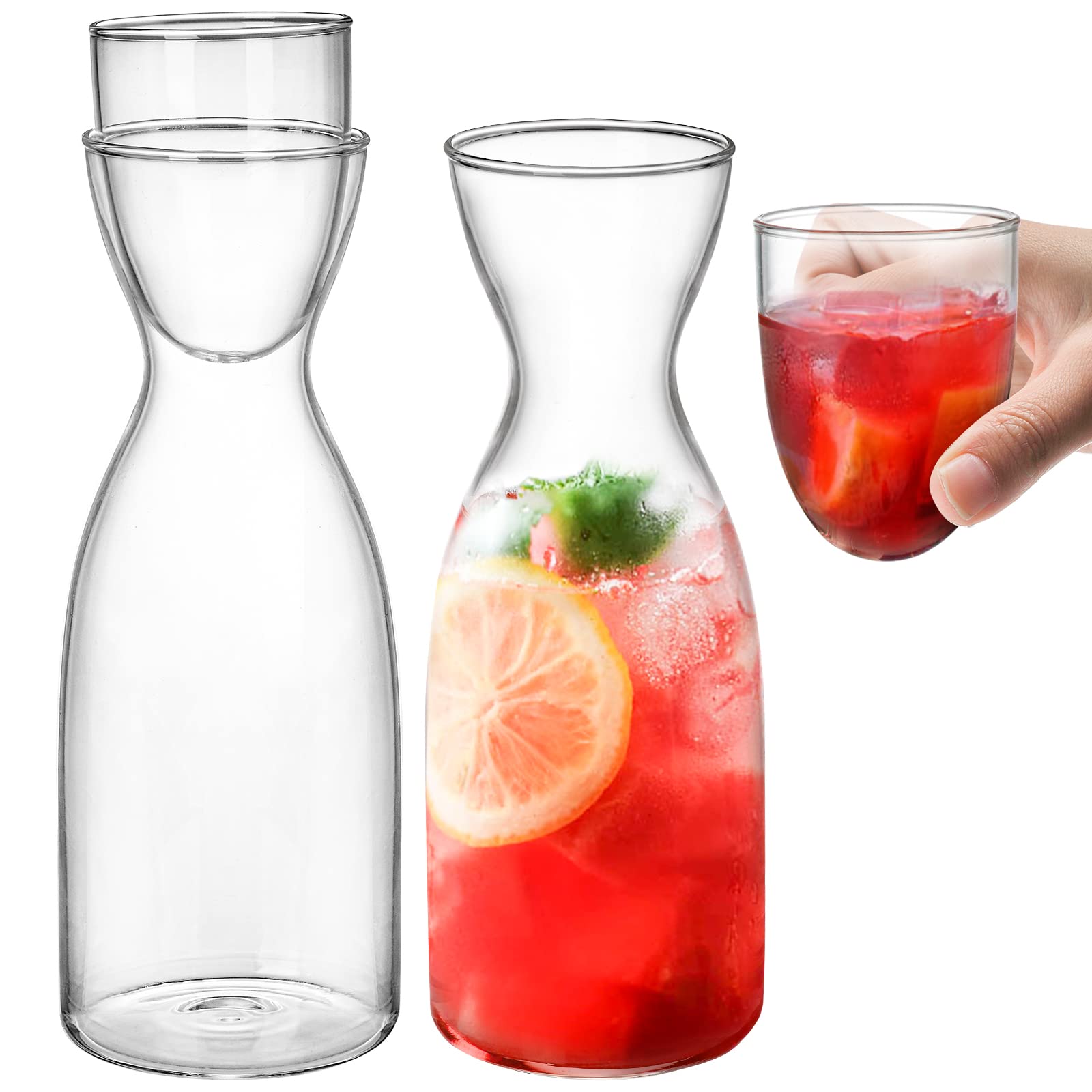 Mezchi 2 Pack Bedside Water Carafe with Tumbler Glass, Glass Water Set Pitcher And Cup, 23 OZ Clear Tumbler Juice Pitcher for Bedroom Nightstand, Living room, Mouthwash Dispenser Bottle in Bathroom