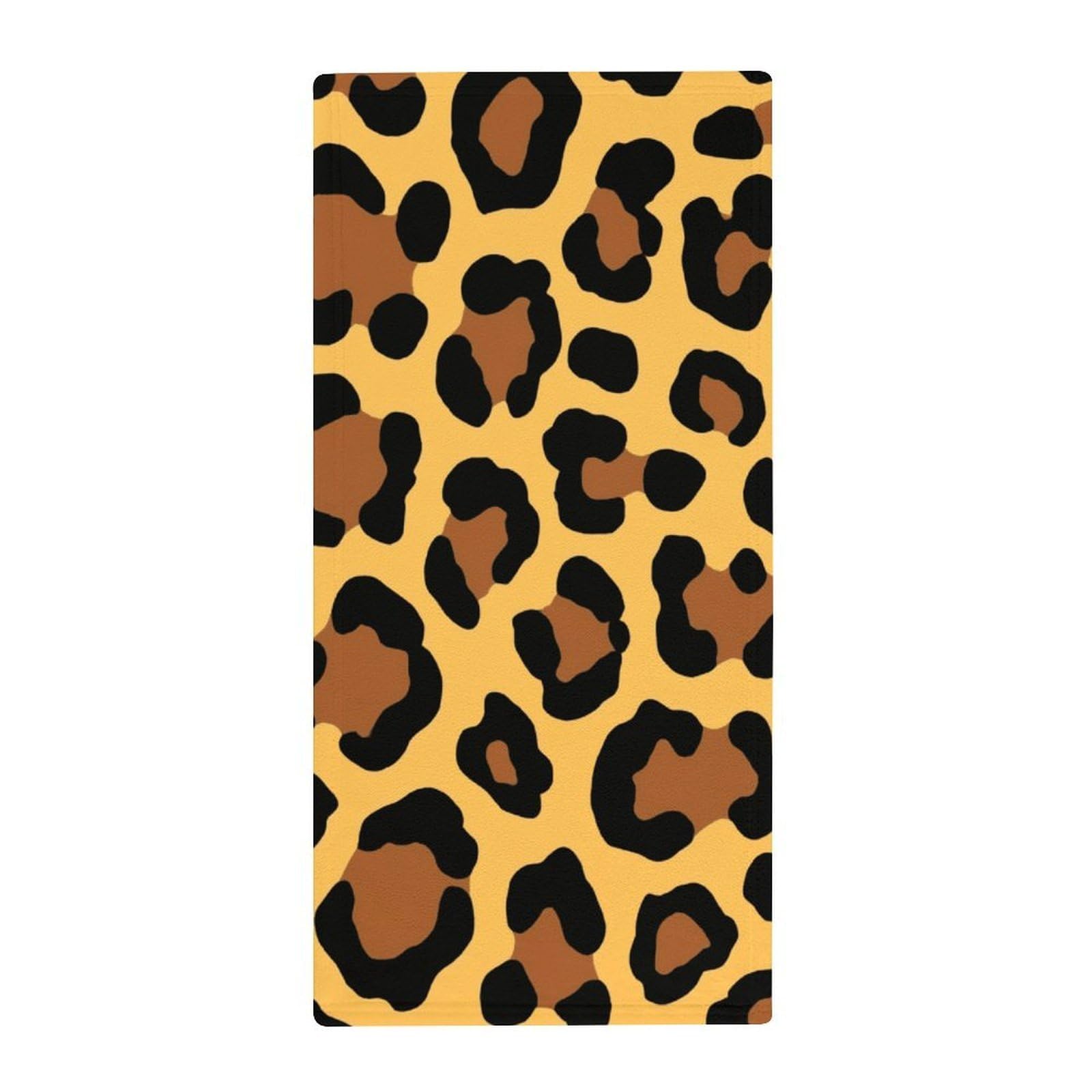 Anceky Professional Spa Face Towels, Cheetah Leopard Print Floral Dark Yellow Super Soft Hand Towels for Hotels, Yoga & Luxury Bathrooms