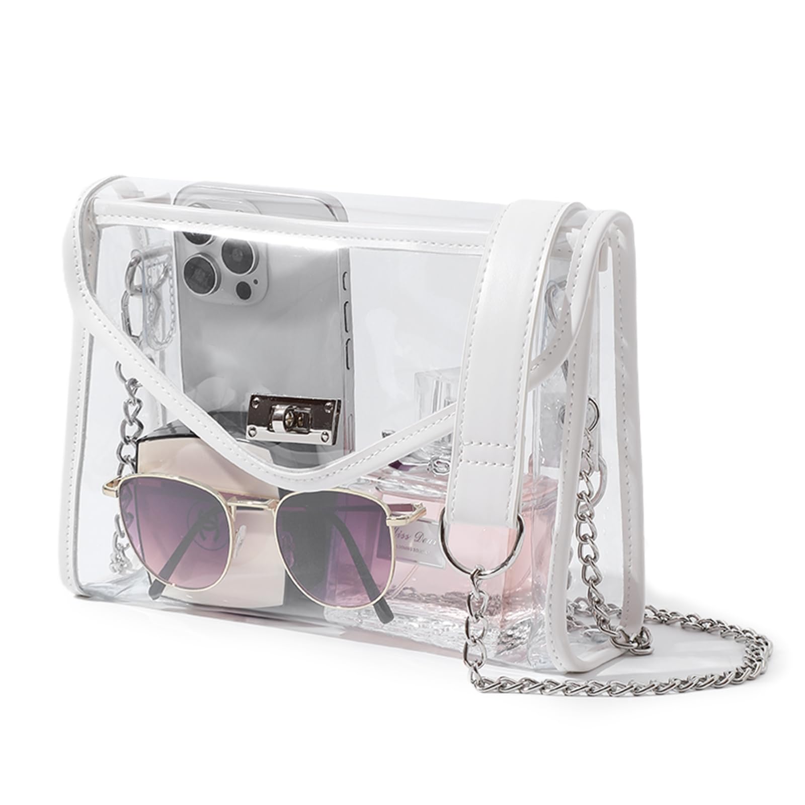 Clear Purse for Women Stadium Approved Clear Crossbody Bag with Leather Edging for Concert Sports Events