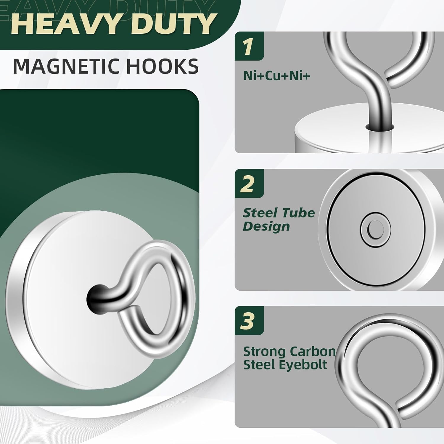 Neosmuk Magnetic Eyeblot Hooks, 120lb Heavy Duty Extra Strong Large Magnet Hook with Eye Bolt for Cruise Cabin,Magnet Eyelet Hanger for Hanging, Cruise Essentials Hook(Silver, 4 Pack)