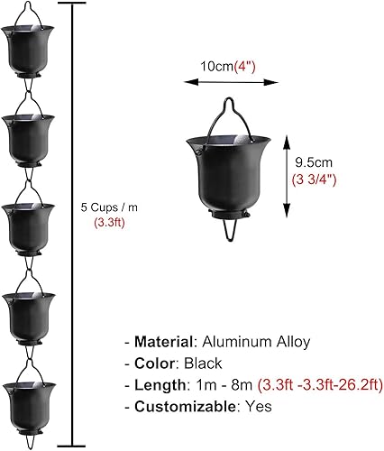 Miniatura 6 de WhamtL Rainwater Catcher Rain Chain Rust-Resistant, Aluminum Alloy Cups Rain Catcher for Downspout, Courtyard Garden Sheds Deck Rain