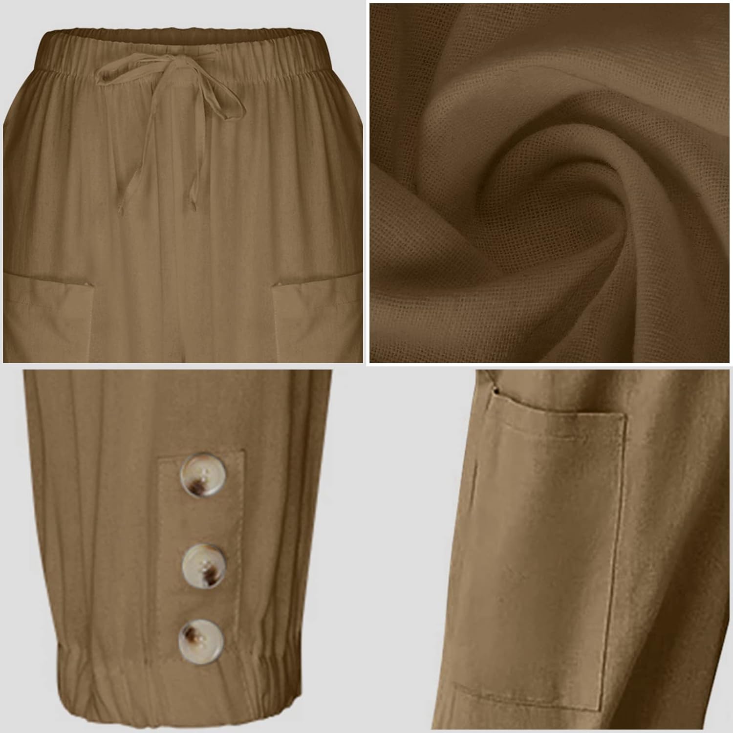 WROLEM Womens High Waist Pants Drawstring Wide Leg Cropped Casual Loose Capris with Pockets for Women - Image 5