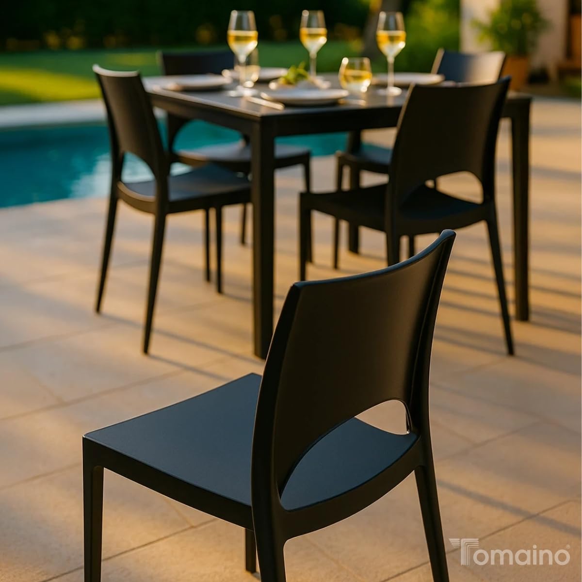 Tomaino Sedia da Giardino in Plastica Paris - Sedia Impilabile Resistente per Interno ed Esterno - Polipropilene con Fibra di Vetro - Ideale per Casa, Terrazzo, Bar e Ristoranti (6, Nero)