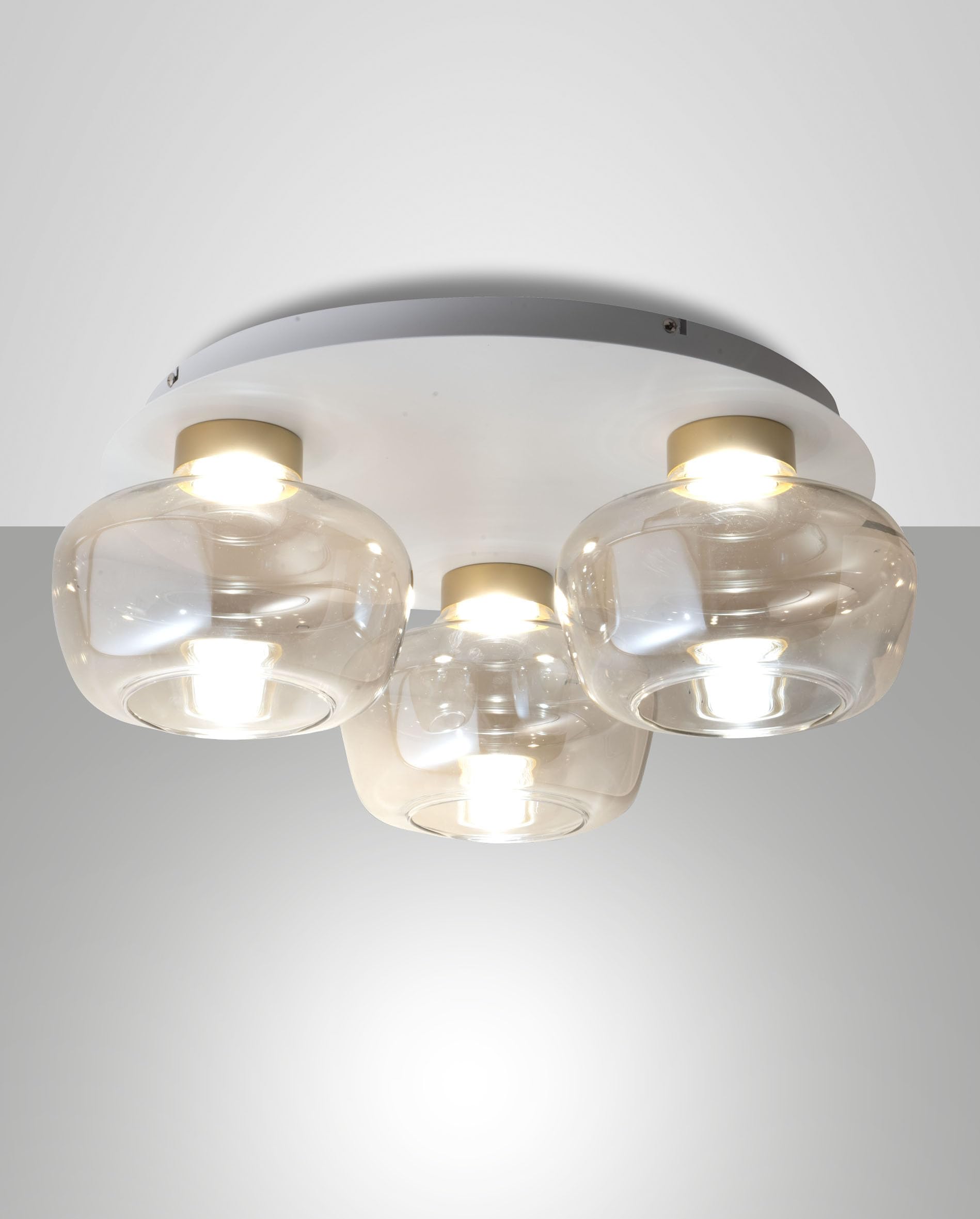 Kino LED Ceiling Light, Diameter 51 cm, 36 W, 3900 Lumens, 3000 K, Dimmable, Metal Frame and Cognac Borosilicate Glass, Class 1, IP20