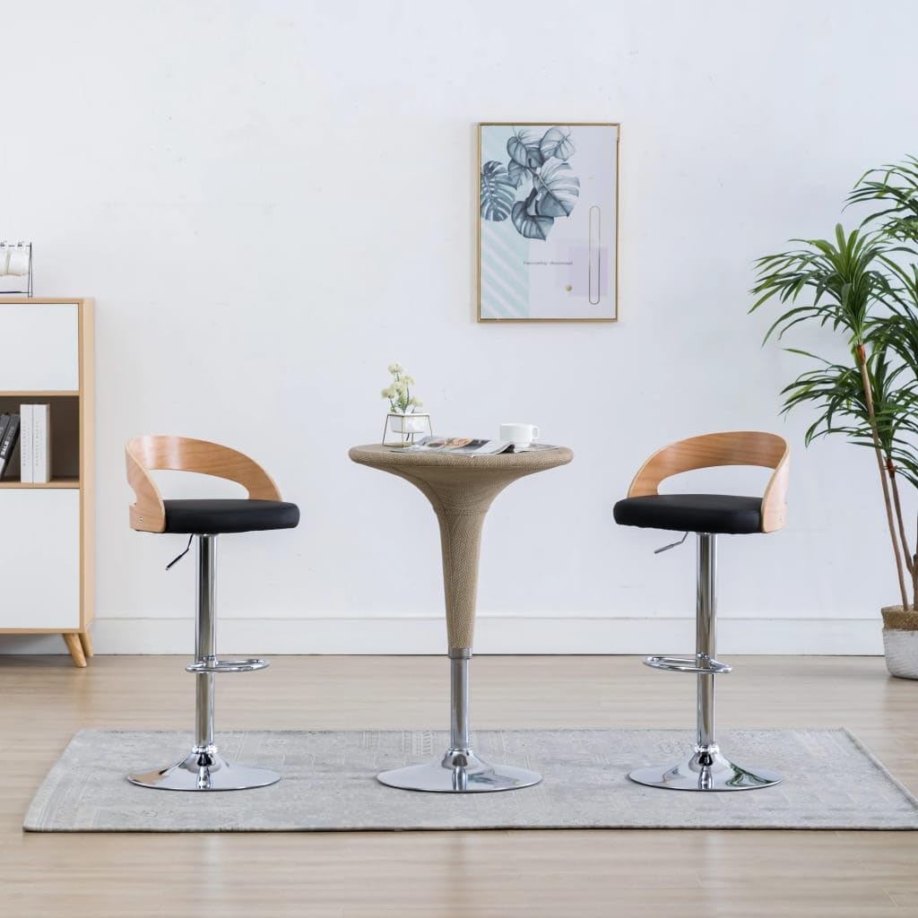 vidaXL 2X Sedie da Bar Moderne Eleganti Imbottite Morbide con Poggiapiedi Regolabili Sgabelli Alti Pub Cucina Neri in Similpelle e Legno Curvato