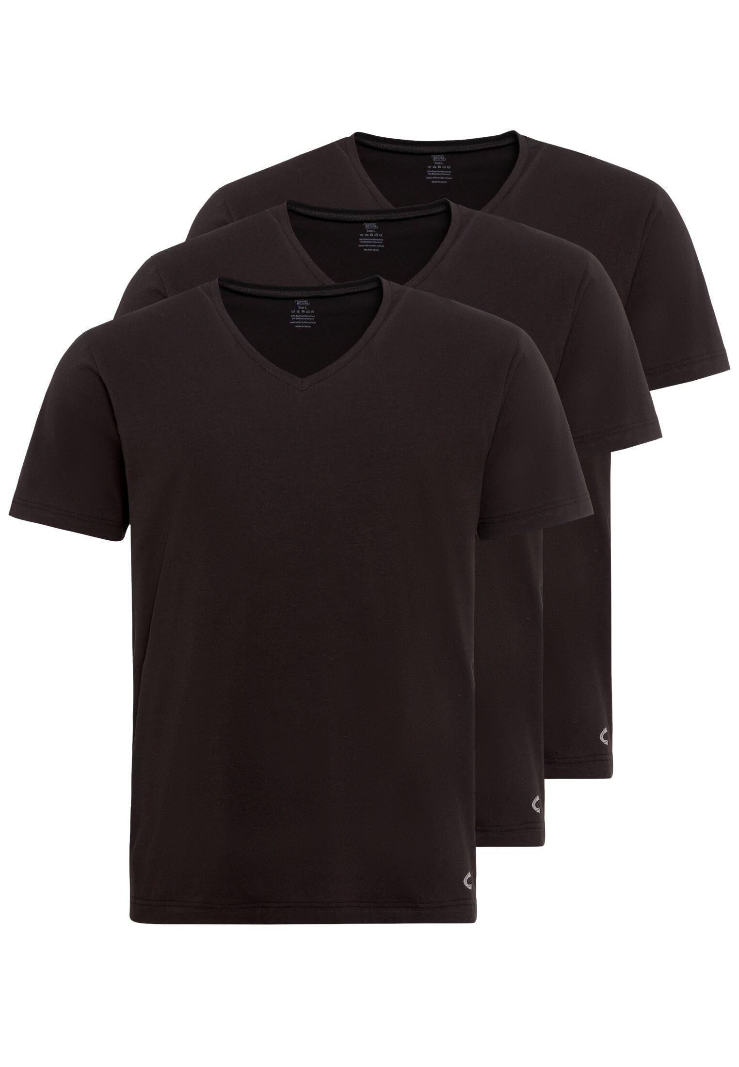 camel active Herren Unterziehshirt im 3-er Pack | Unterhemden mit V-Neck aus einem hochwertigen Baumwollmix mit Elasthan in weiß und schwarz