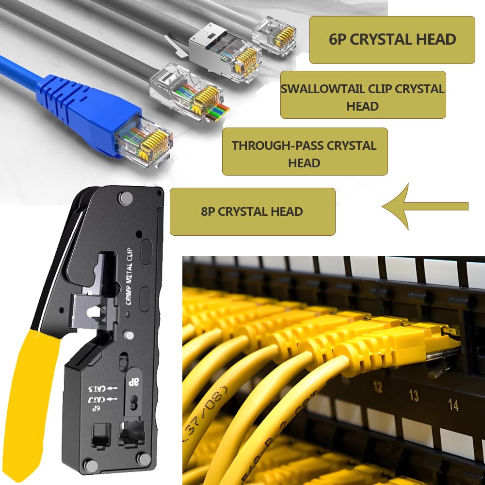Leatbuy Ensemble d'outils à sertir RJ45 Cat5/Cat5e/Cat6 pour passage RJ11/RJ12 avec 50 connecteurs, 50 couvercles de câble réseau (jaune)