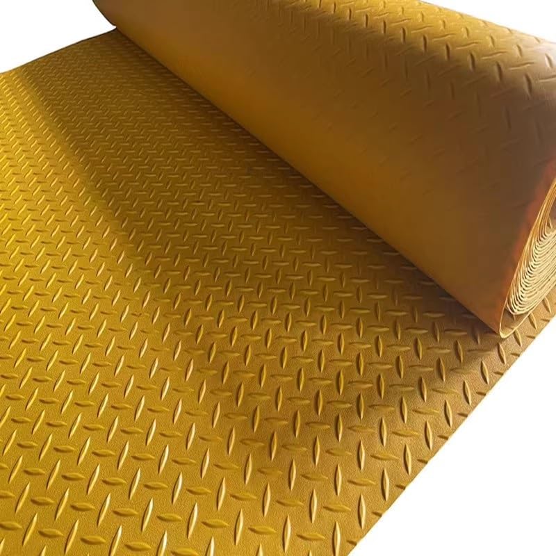 Alfombrilla antideslizante de goma para garaje con placa de diamante amarillo, rollo de goma resistente para motocicletas y aparcamientos, protector de suelo reutilizable para exteriores (1,4 x 4,5 m