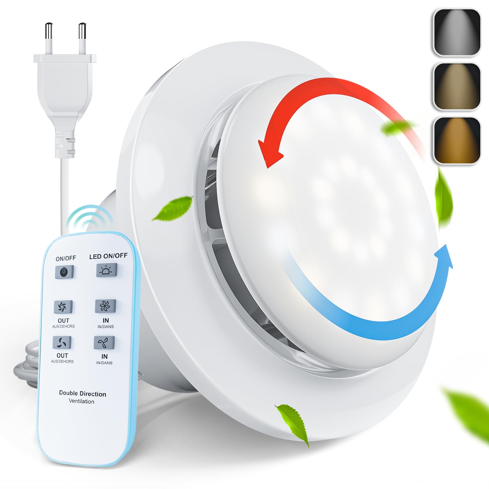 MOCINE Extractor de aire para baño de 150 mm, extractor de aire con control remoto inteligente con luces, tres luces, ventilación bidireccional, volumen de aire de dos velocidades-A1