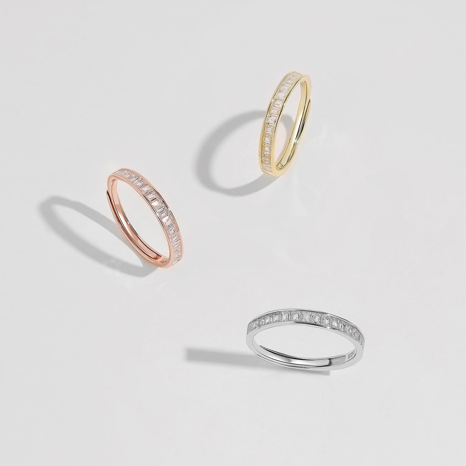 Meissa Anillo de Boda de Diamantes en Plata de Ley 925 Anillo de Declaración Banda de Canal con Corte Baguette Anillo Promesa de Novia Talla Ajustable, Oro