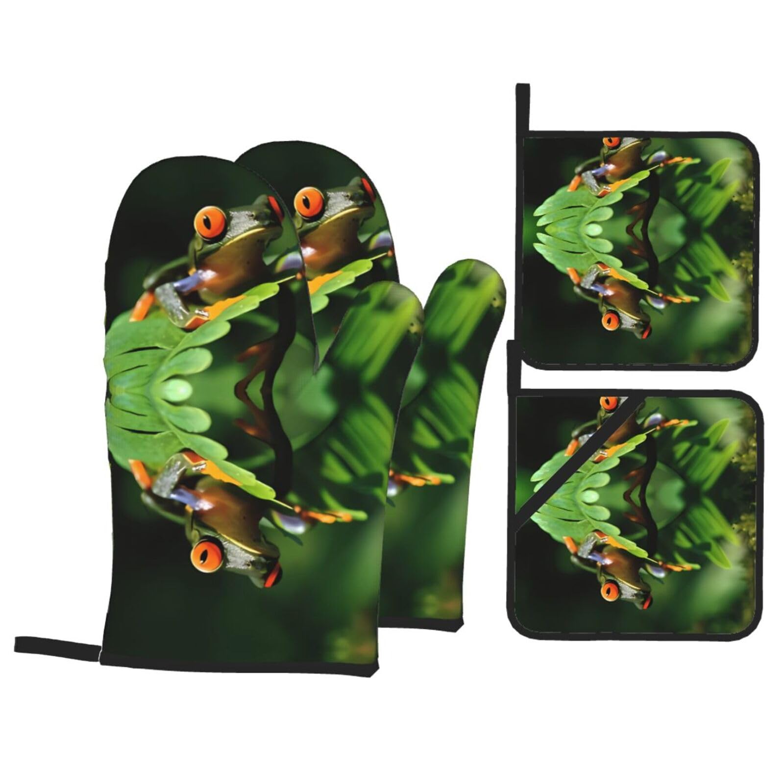 HJFCZH Peace Frog Tree Prints Kitchen Throw Set: Durable Oven Layers with Waterproof Polyester – 4 Piece Heat Protection System