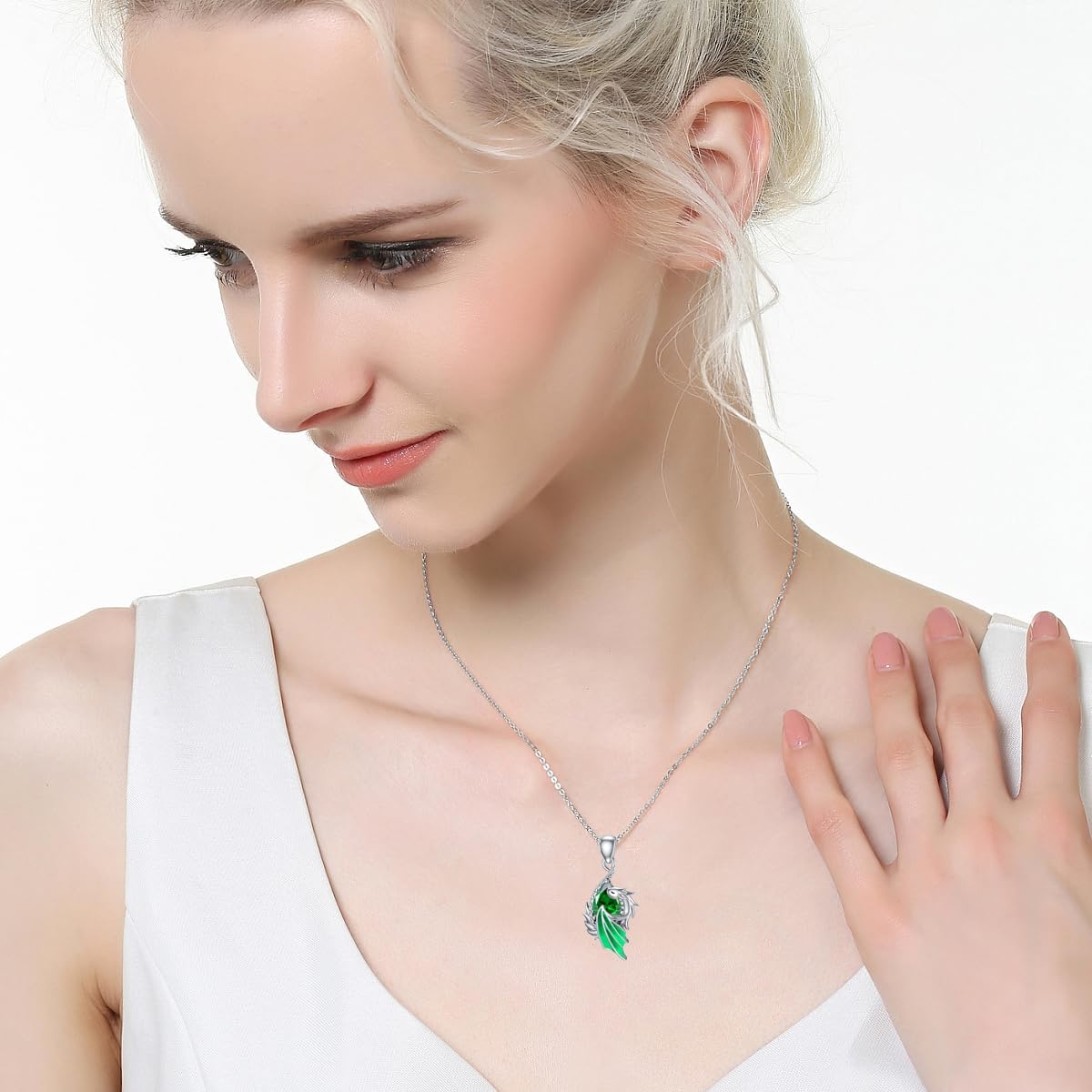 LONAGO Dragon Birthstone Necklace Wyvern Dragon Pendant Necklace Gift for Women