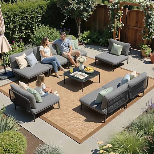 Image of Crestlive Products Outdoor Patio Furniture Set with Coffee Table, 7 Seater Modular Oversized Patio Conversation Set with Cushions, Modern Sectional for Backyard, Deck, Porch, or Poolside