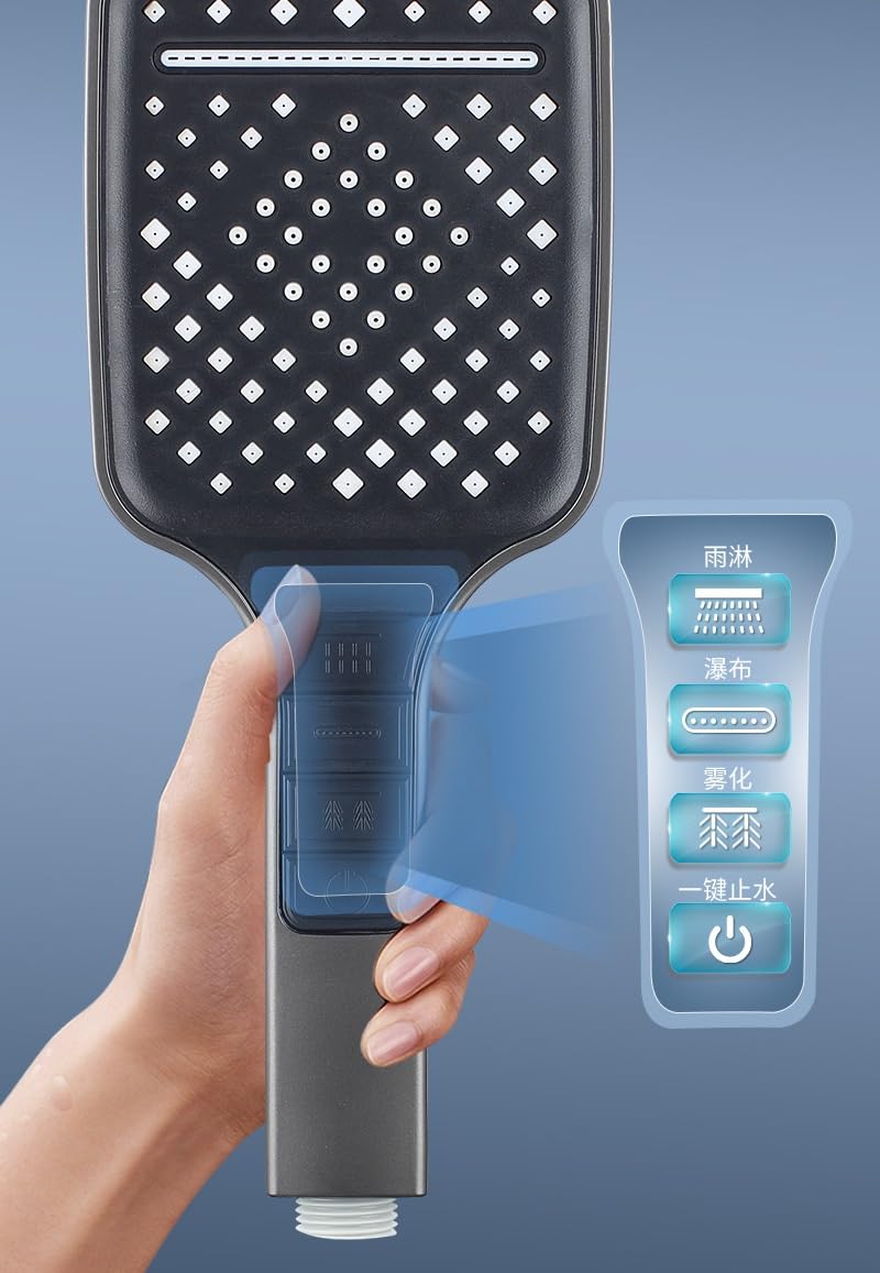 Grande soffione doccia con 7 modalità di regolazione, miscelatore doccia ad alta pressione per il risparmio idrico.(Grey shower)