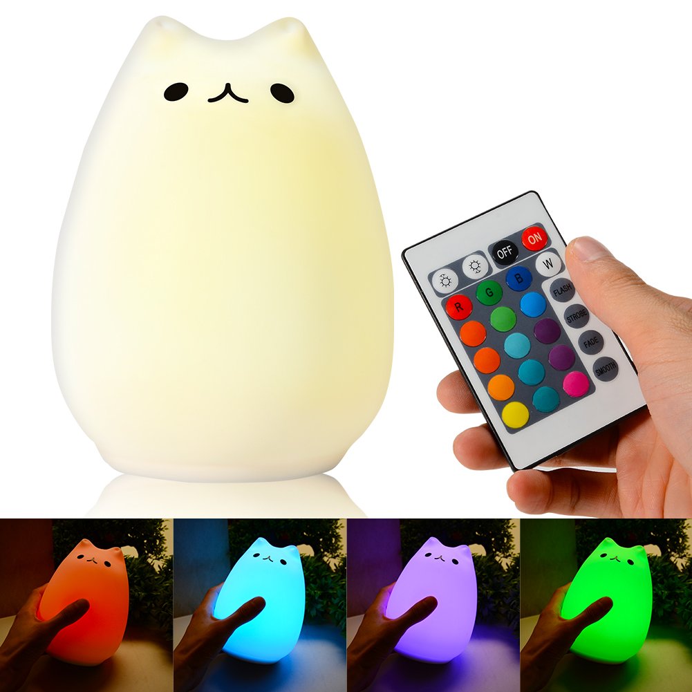 Litake Cute Cat Night Light, Squishy 16 Colors Changing Cat Lamp with Remote, Kitty Cat Touch Light, Silicone Baby Nightlight for Kids,Christmas Gifts for Kids Girls Boys Teen Room Decor Multi-Mode