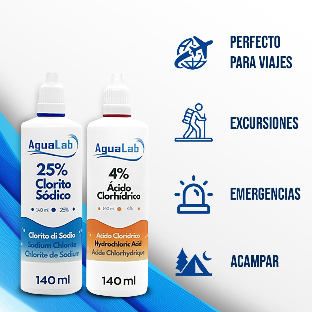 Kit minerale per trattamento dell'acqua (2 x 140 ml) - Soluzione attivatrice e minerale - Sigillo di sicurezza - Made in Spagna