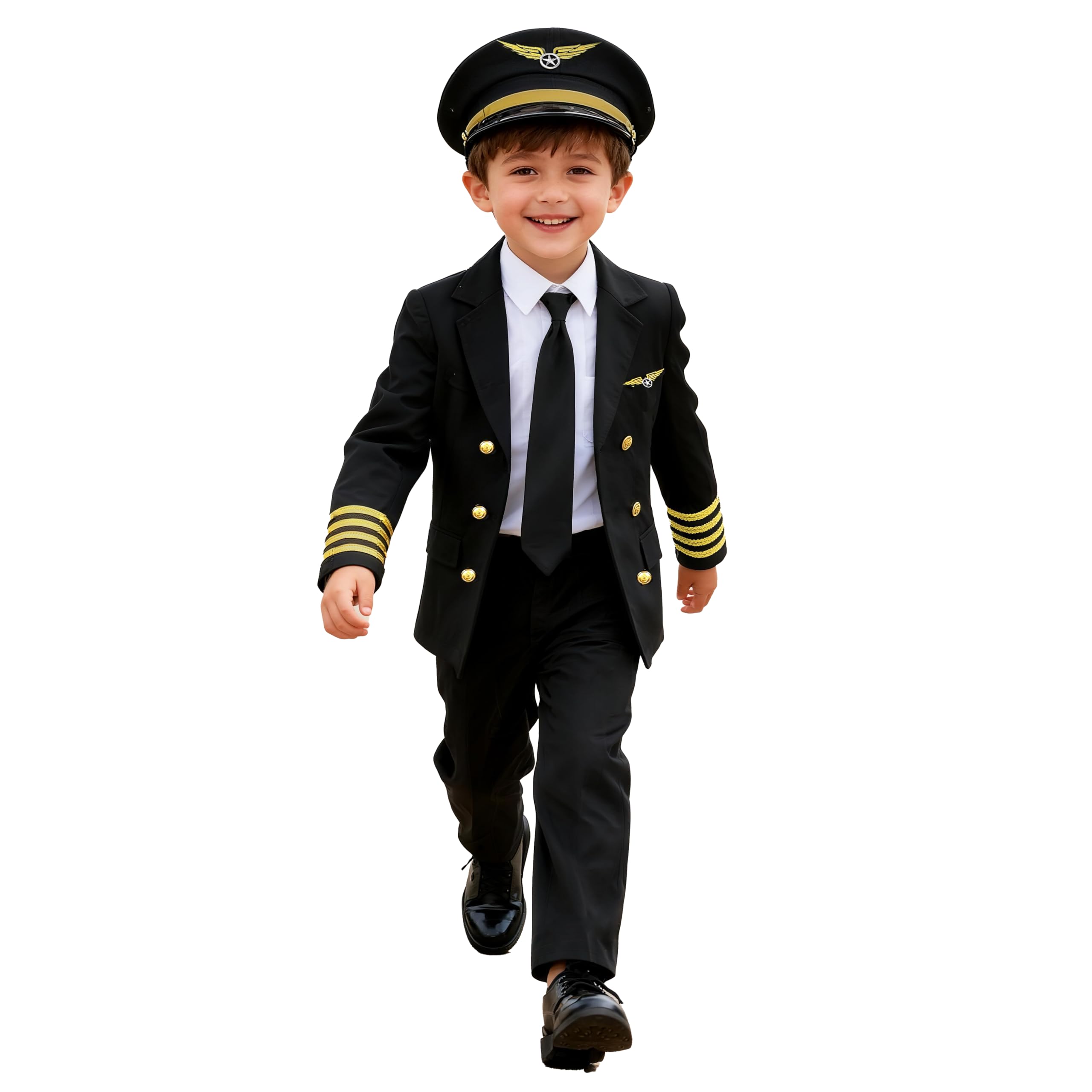 KIDIN Deluxe Pilot Costume for Boys Airline Captain Pilot Uniform for Kids Career Day Pilot Party Halloween Birthday Gifts
