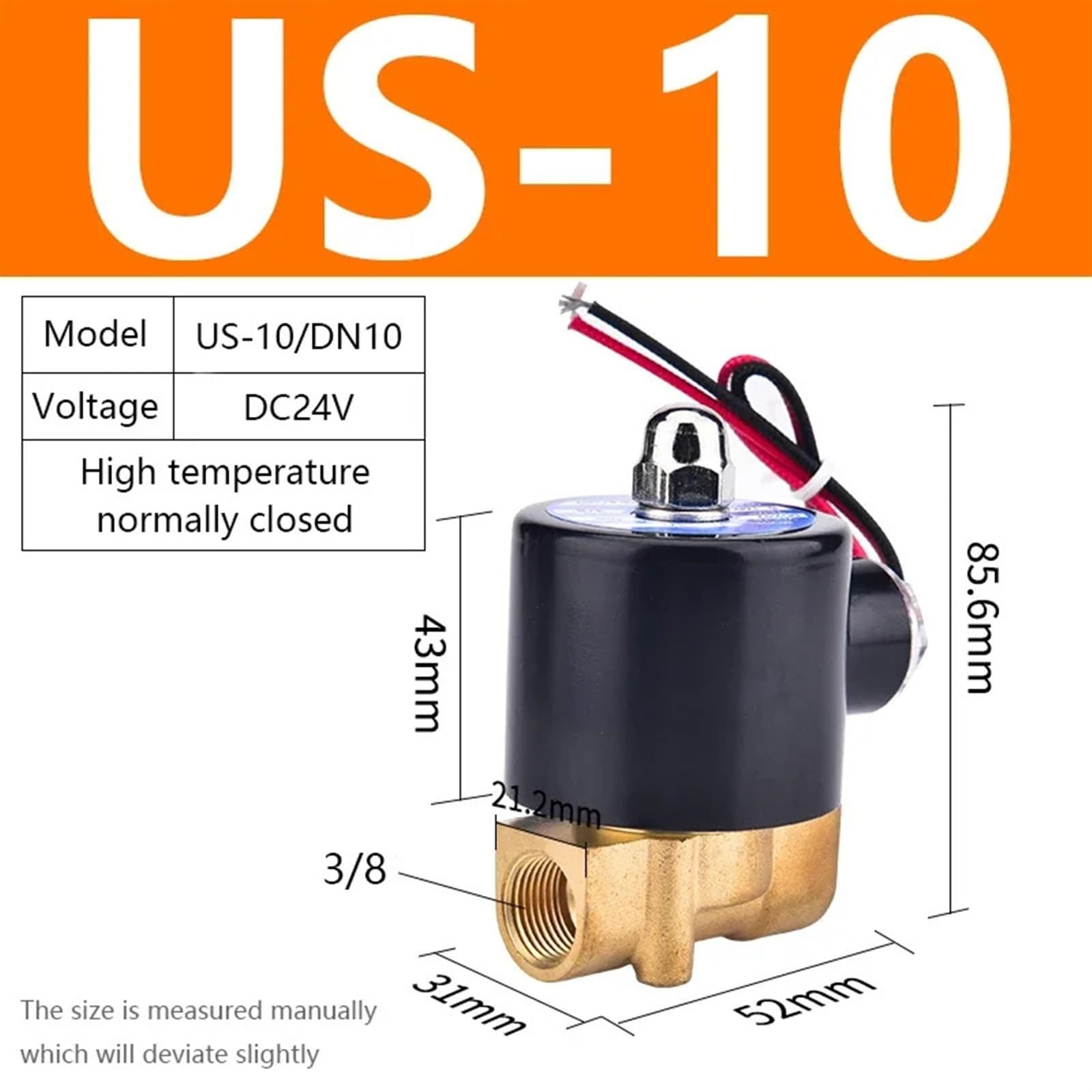 Zawór parowy, odporny na wysokie temperatury, cewka miedziana, mosiężna obudowa, US-08/10, AC 220 V, DC 24 V, 1/4 cala, 3/8 cala (US-10 DC24V)