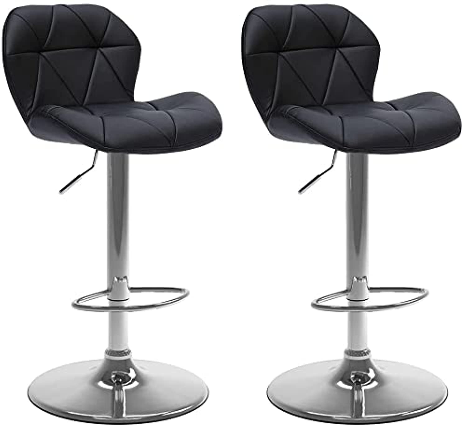 Umatou Adjustable Swivel Bar Stools, PU Leather Padded with Back, Set of 2-Black