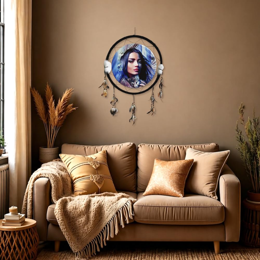 Kinnex Collections Traumfänger aus 24" Traumfänger - Indianer Traumfänger - mit Holzperlen und echten Federn - Deko / Geschenk (Krieger) DC24223
