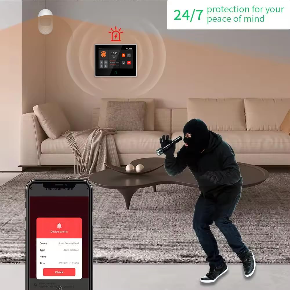 Wolf Guard antifurto allarme casa domestico con touch screen da 7 pollici, sistema di sicurezza intelligente 4G + WiFi con controllo tramite app Tuya, rilevatore di movimento (WT4F-W03)