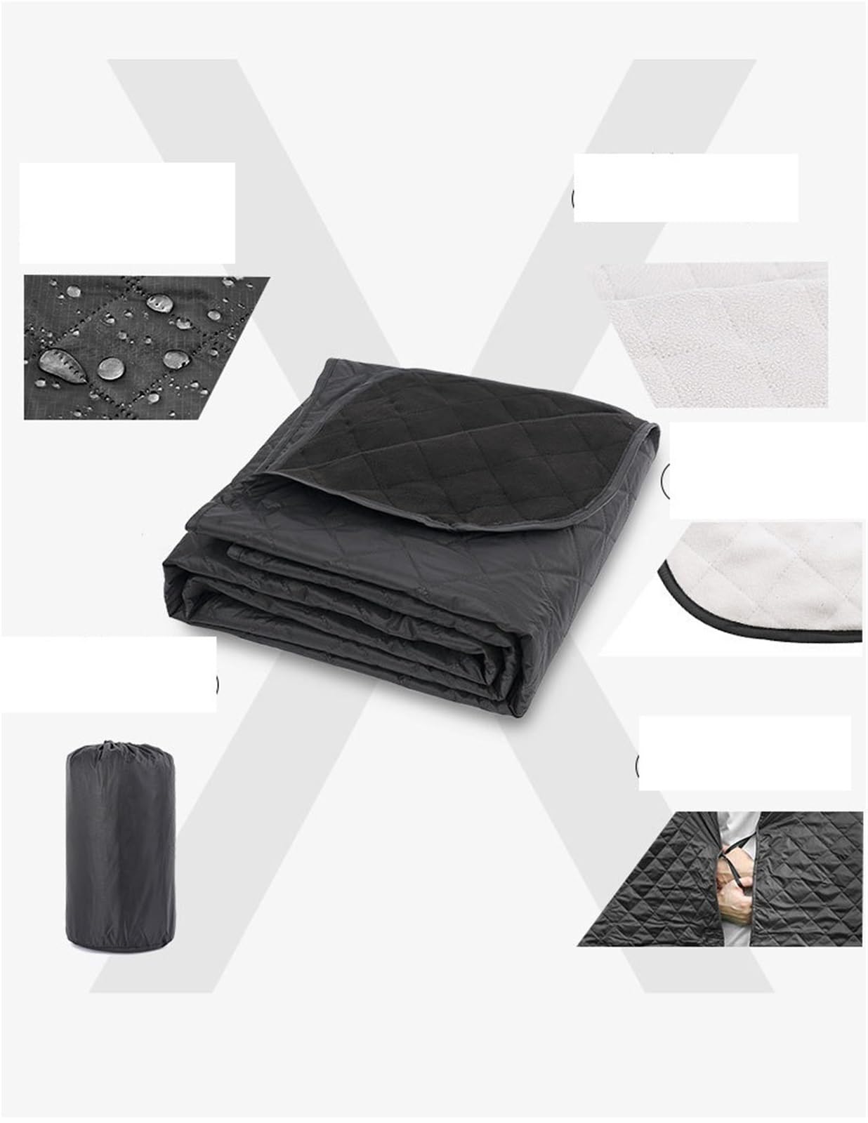 Tappetino da Campeggio for Esterno Coperta da Campeggio Spessa for Tappetino da Picnic Portatile Multifunzionale Impermeabile in Poliestere for Esterni per Campeggio(Grey Black)