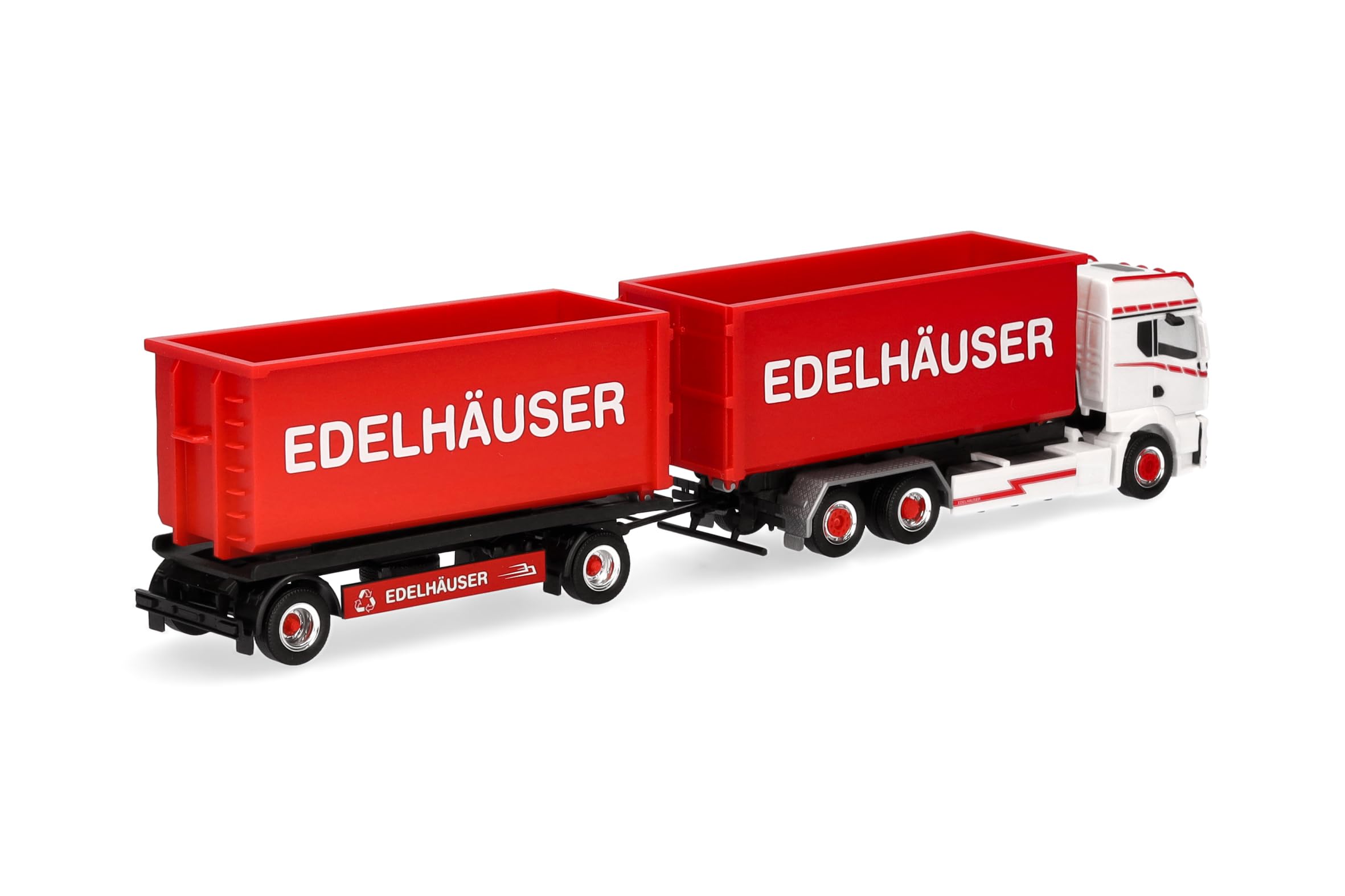 Herpa Modellino camion MAN TGS TM bilico con cassoni scarrabili "Edelhäuser", miniatura in scala 1:87, pezzo da collezione, Made in Germany, plastica