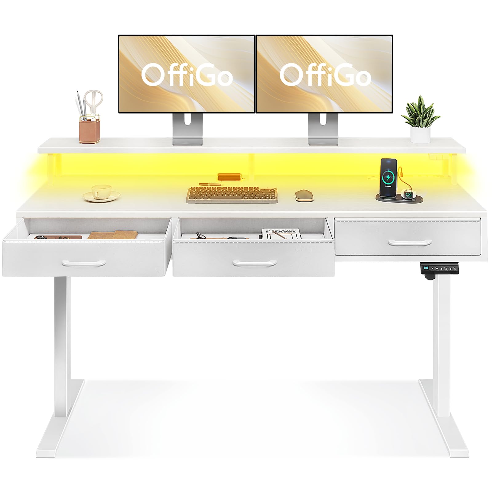 electric standing desk white with drawers adjustable height